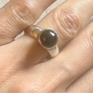 Vintage Y2K Sterling Silver Black Cabochon Ring Size 6 – Onyx?
